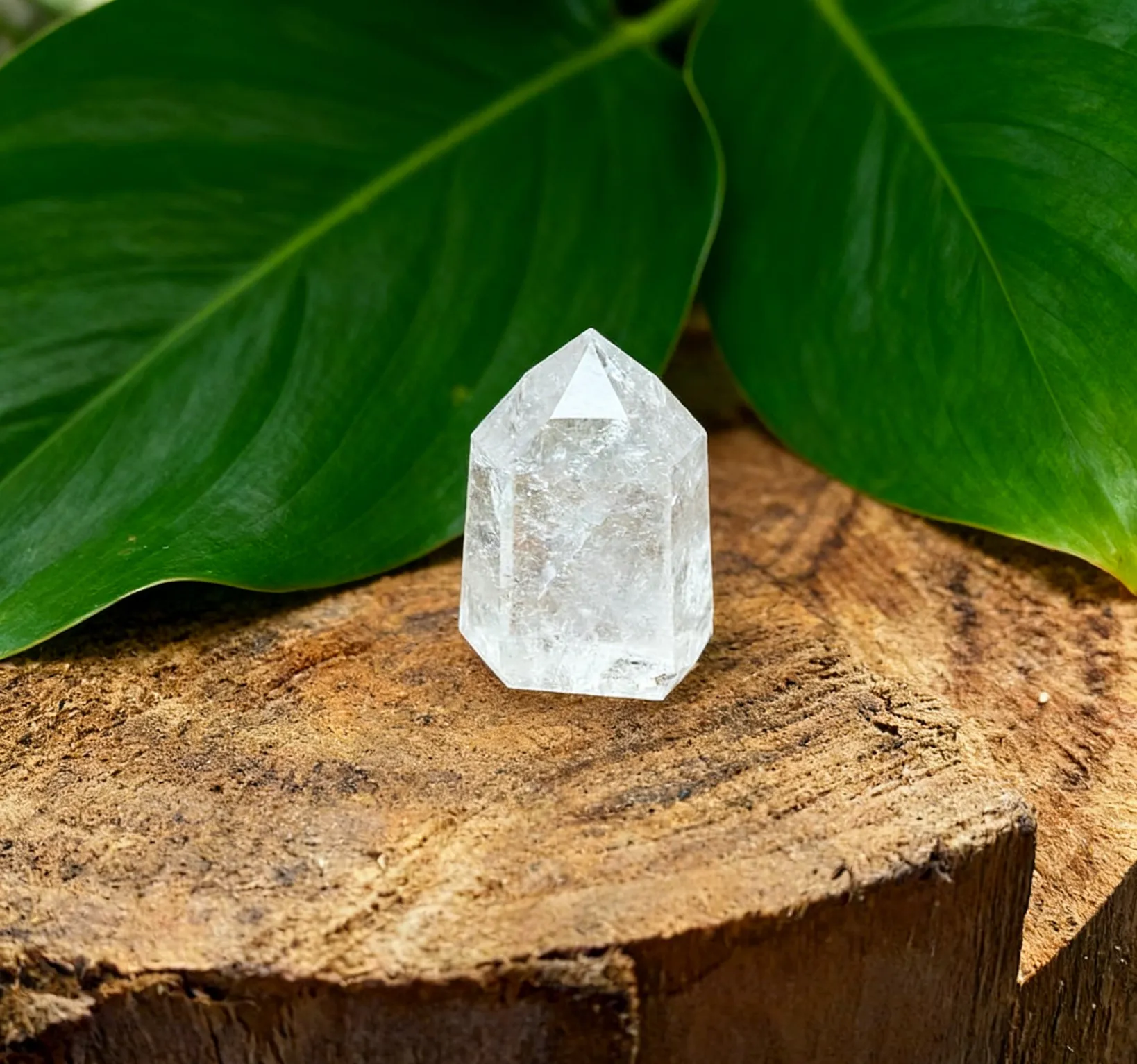 A bowl of clear quartz spheres refracting candlelight on a festive table