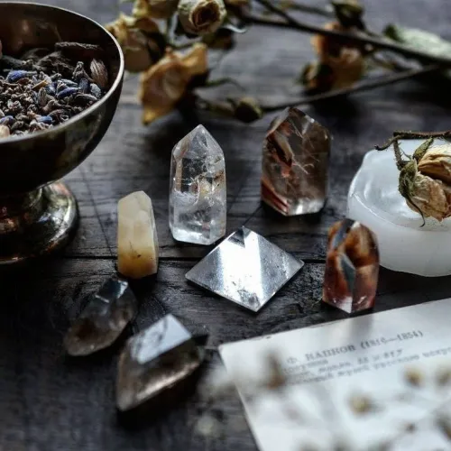 Antique clear quartz showing natural patina over time