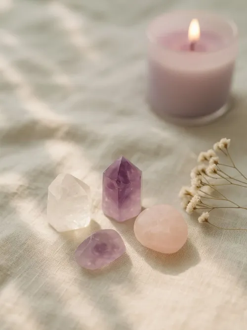 Clear quartz bracelet and pendant showing everyday wear