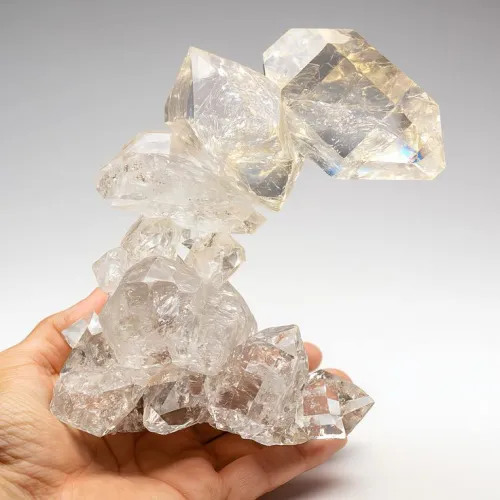 Close up comparing clear quartz internal structures