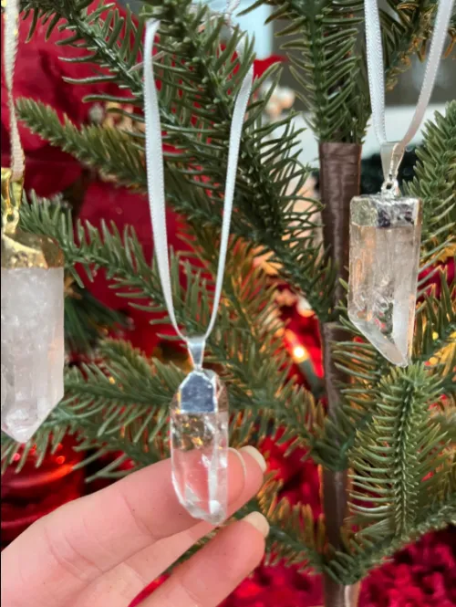 Close-up of sparkling quartz ornaments