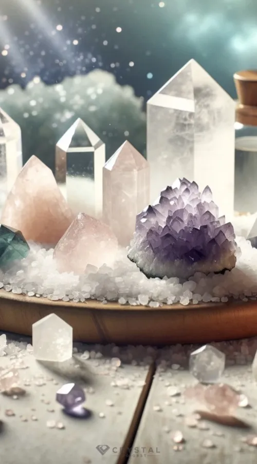 Hands comparing genuine quartz and glass while holding in morning light