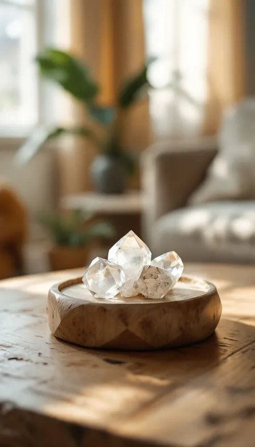 Aged clear quartz with subtle discoloration from long-term sun exposure