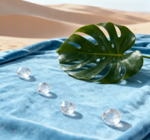 Sunlight passing through natural quartz crystals