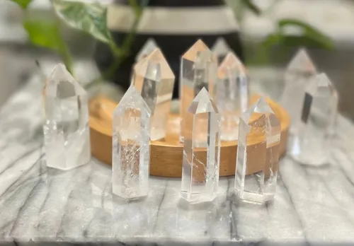 Sunlight refracting through a clear quartz cluster