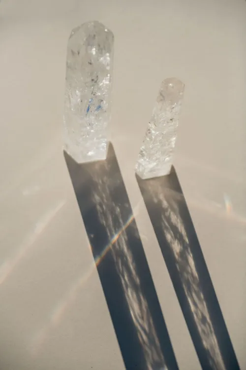 Sunlight through clear quartz and amethyst crystals